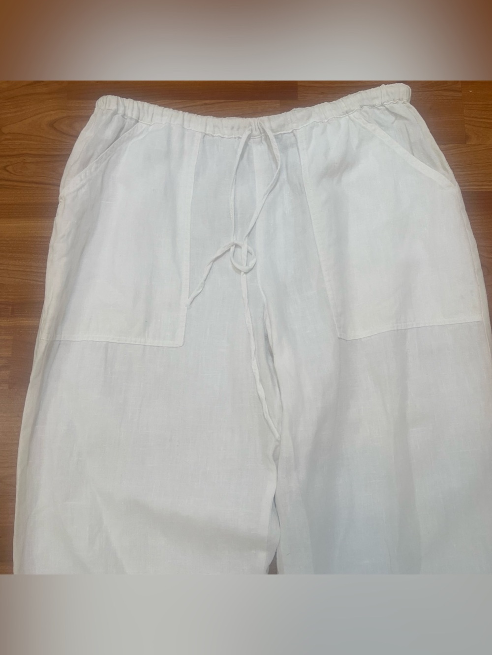 Chico’s Size 3 (16/18) 100% Linen Drawstring Wide Leg Pants White - Picture 7 of 10